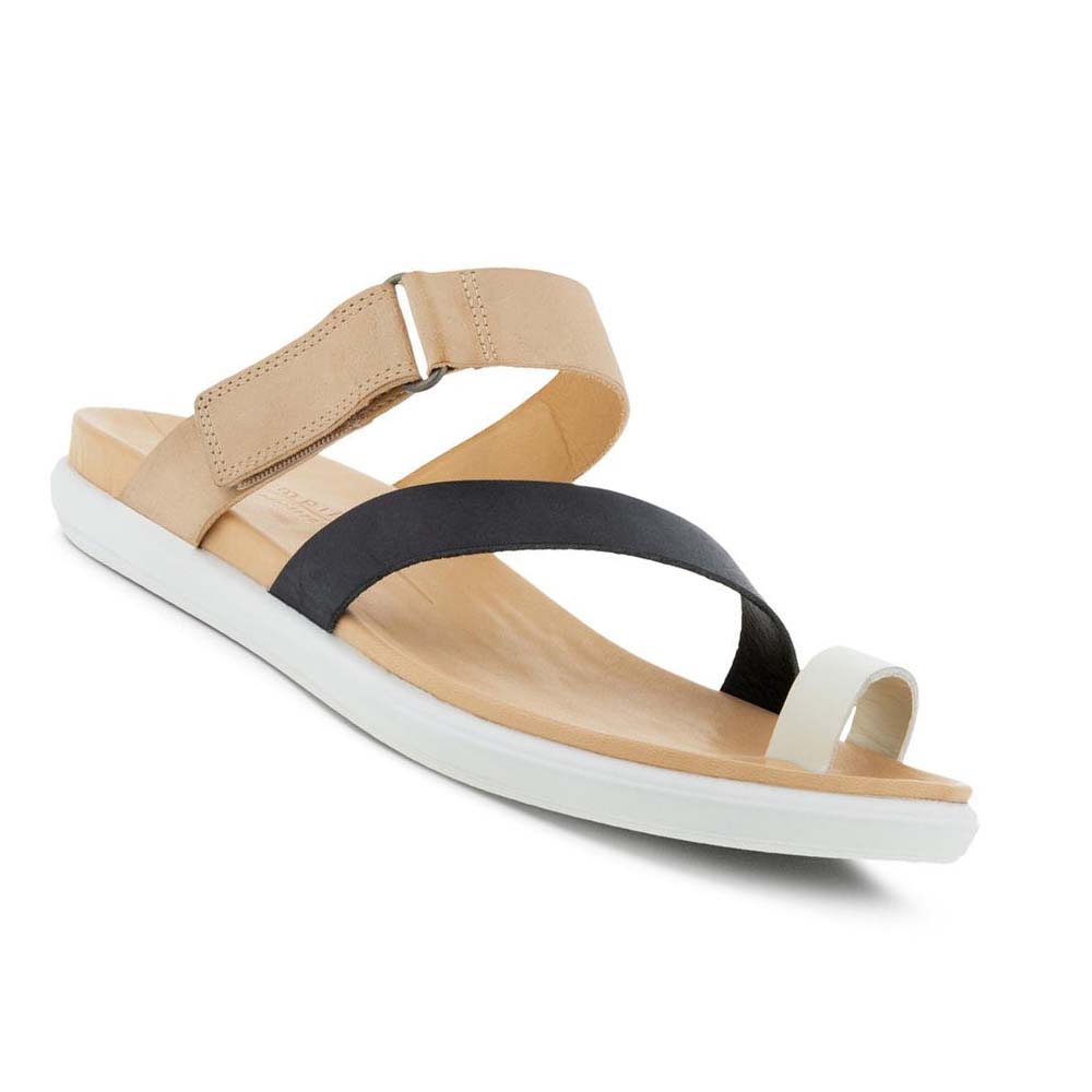 Women's Ecco Simpil Flat Toe-loop Sandals White / Black | USA 193WNB